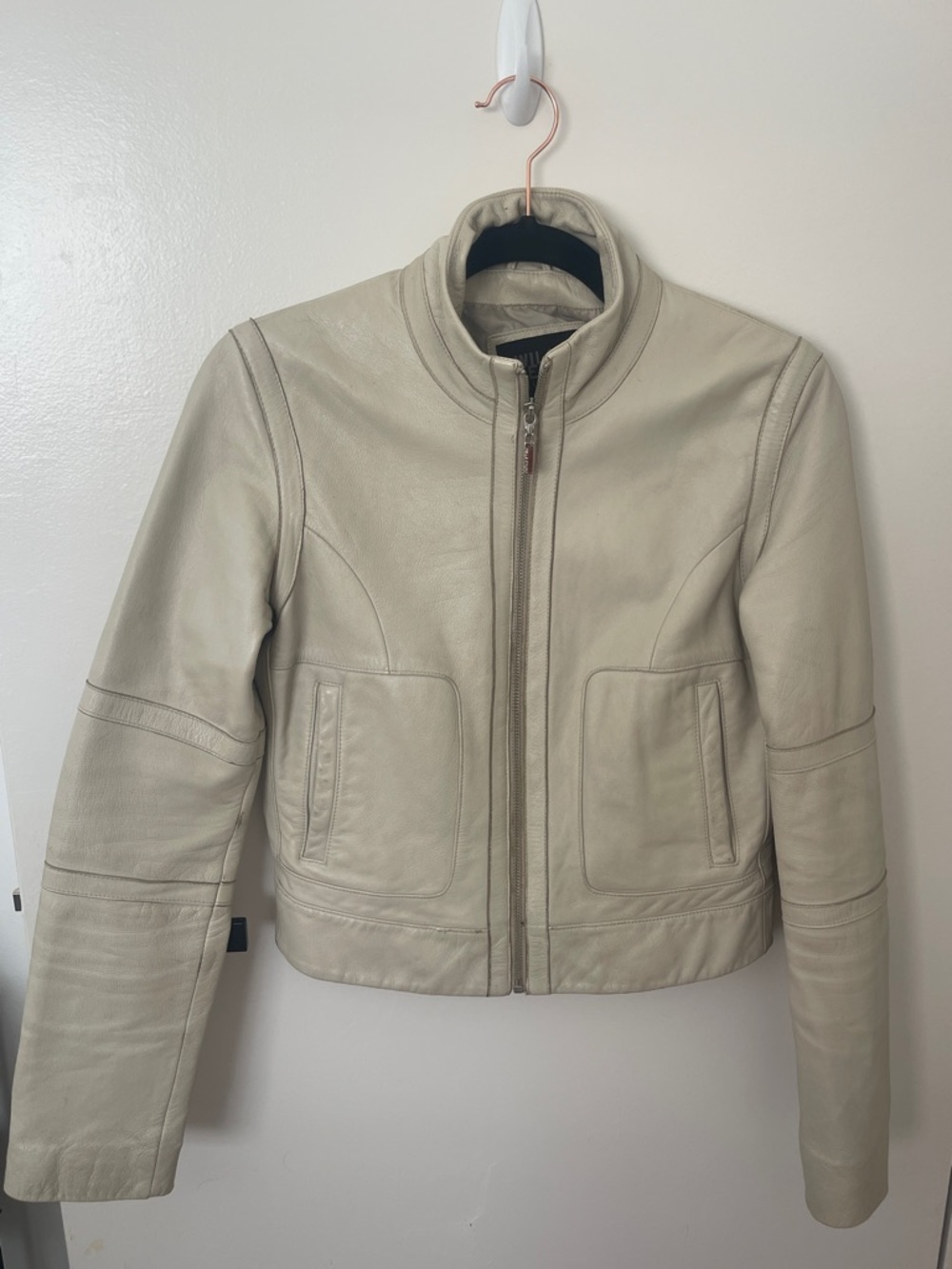 Wilsons Leather Cream Zip-Front Leather Jacket
